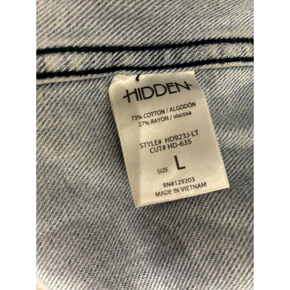 Hidden Jeans Distressed Cropped Soft Denim Jacket Light Wash Raw Hem Large - Picture 8 of 12